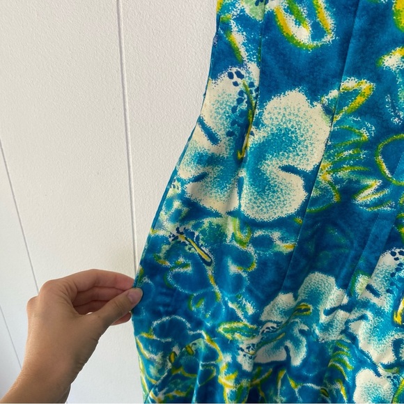 Vintage Lauhala Hawaii Dress Hibiscus Maxi Ruffle Sleeve Zip Back Size XS? Blue - Picture 7 of 16